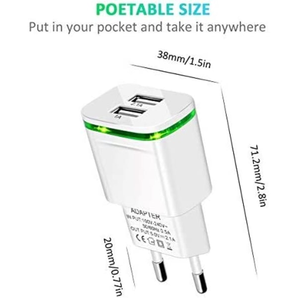 USB-netadapter, 4-pak 2.1A 5V 2-port universel LED-strøm