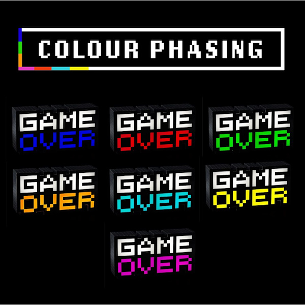 Game Over 8-bit Pixel Light, Färgförändrande och Ljudreaktiv