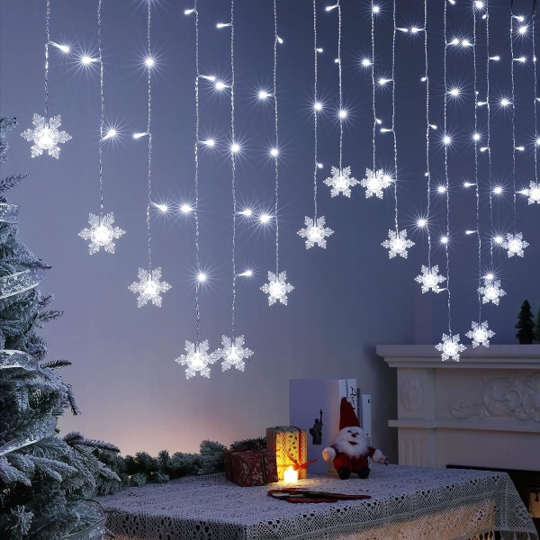 Julfönsterbelysning Gardinljus 3,5m 96 LEDs Snöflingor Fa