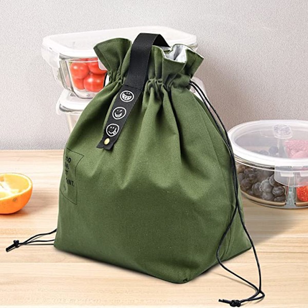 Isolerad Lunchväska (Grön), 30*21cm Bomulls Lunchväska, Portabel Lunchväska, Vikbar Väska, R