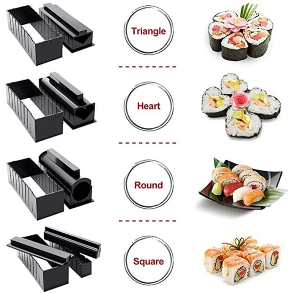 Sushi Maker Kit 11 deler Plast Sushi Making Tool med 8 former