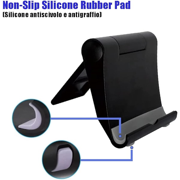 2 stk. Sort Telefonholder Skrivebord Bærbar Sort Telefonstativ Foldbart 360° Justerbar Smartphon