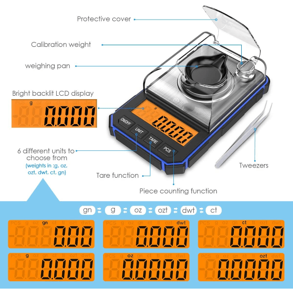 Digital lommeskala, milligram skala 0,001 g, 50 g bærbar mini