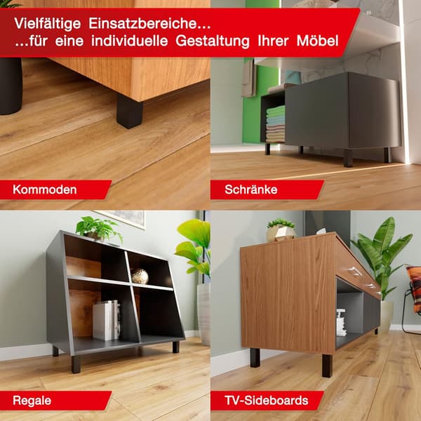 Svart - Set med 4 justerbara rektangulära möbelben - 40 x 40