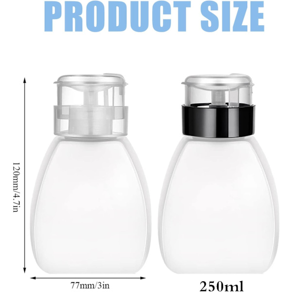 2 stk. 250 ml tomme pumpeflasker, sminkefjerner pumpeflaske, neglelakkfjernerdispenser, trykk ned rengjøringsmiddelfjernerflaske, for neglekunstverktøysett