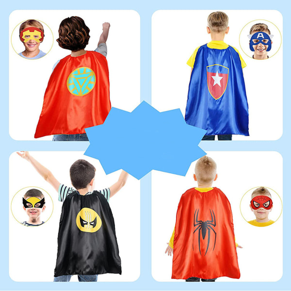 Kids Superhelte Capes Set Legetøj til 3-10-årige drengepigerfest