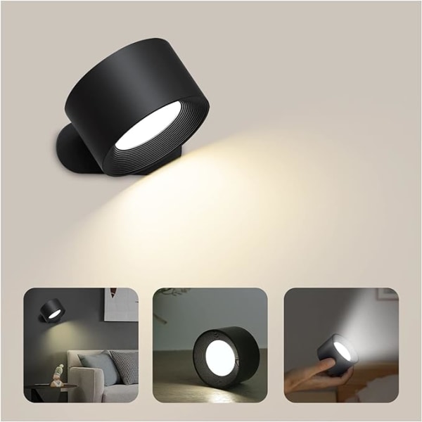 1 stk (sort) indendørs væglampe, LED Touch-væglampe med USB Char