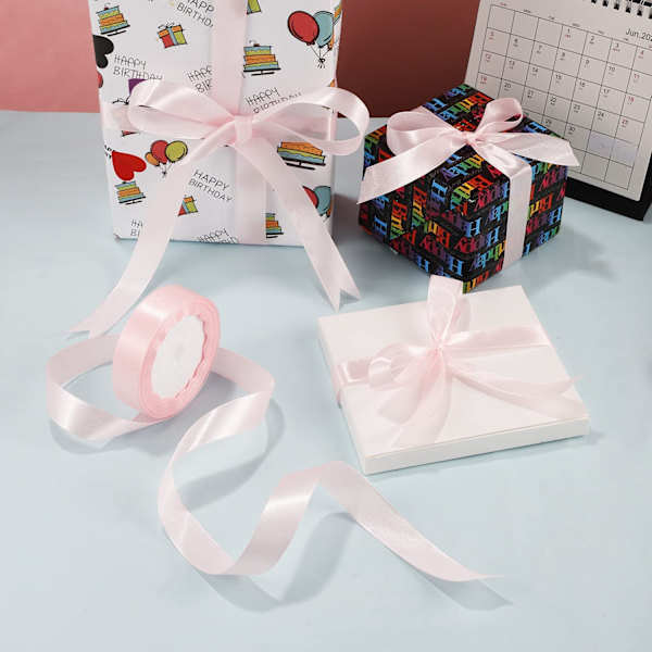 Rosa satängband, 4 cm 22 m dubbelsidigt polyester satängband D