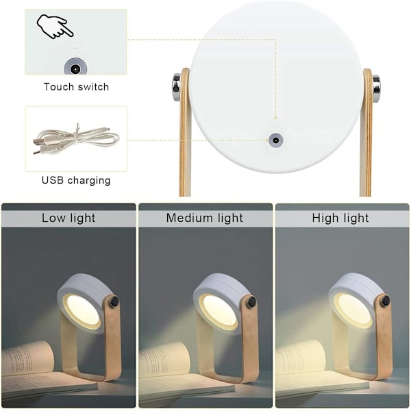 LED-bordlampe USB genopladelig skrivebordslampe natlys 15W berøring