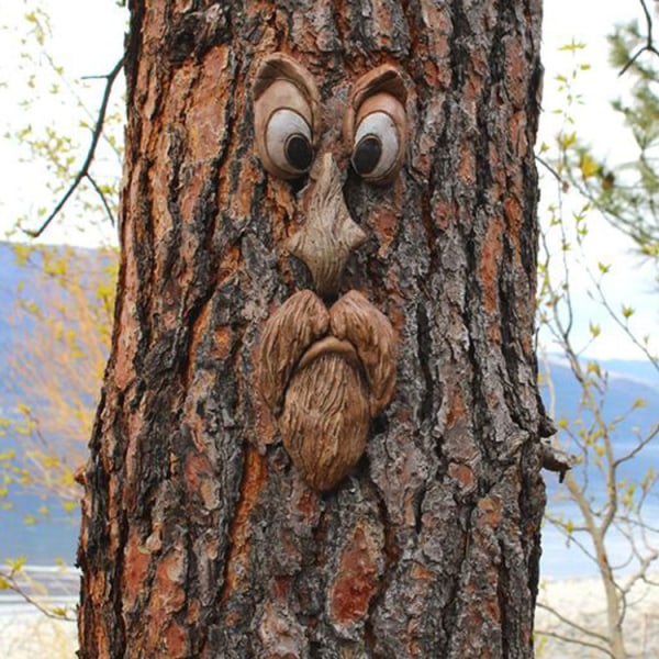 3D Old Man Tree Face Yard Art Dekorationer, Funny Old Man Face Scu