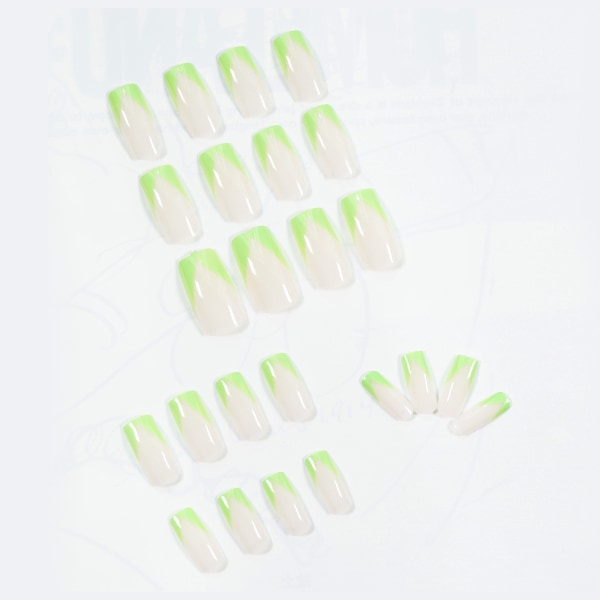 24 grön kant bar färg diagonal fransk stil nagellappar, det