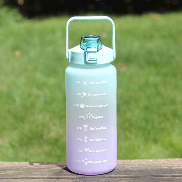 Blå + Grønn - 2 liters vannflaske, BPA-fri, med motiverende t