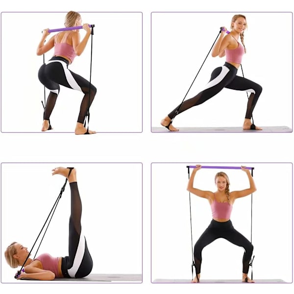 Purppura - 1-osainen Pilates-tankosetti vastusnauhalla, säädettävä