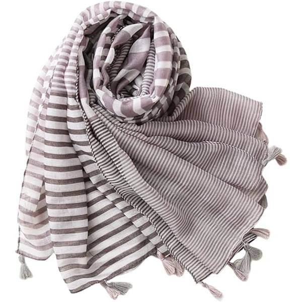 Elegant skjerf for kvinner - Mykt og varmt vintergrått stripet skjerf
