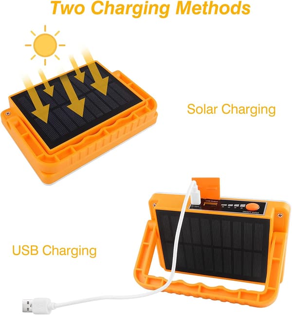 2 pakker 60W oppladbare LED flomlys 120 COB 4 moduser solenergi