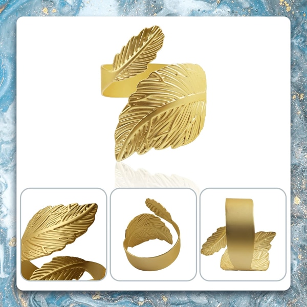 Servettringar i form av löv, 12-pack, guld D