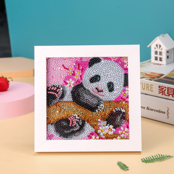 En panda mönster barns diamond painting med ram, DIY hand