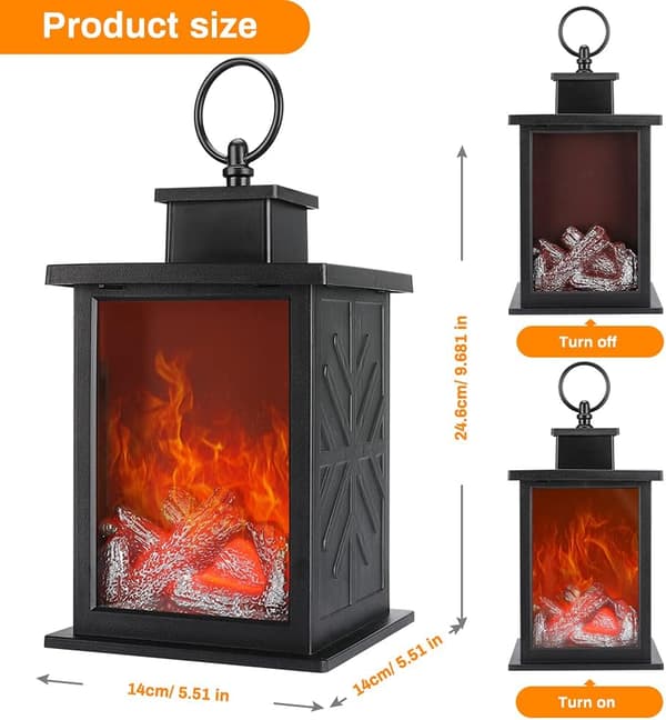 Peislampe Led Flamme Loggeffekt Rektangulær Peis La