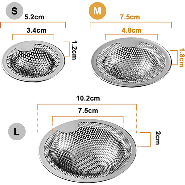 Ruostumattomasta teräksestä valmistettuja allas-siivilöitä, 2 kappaleen sarja (7,6 cm)