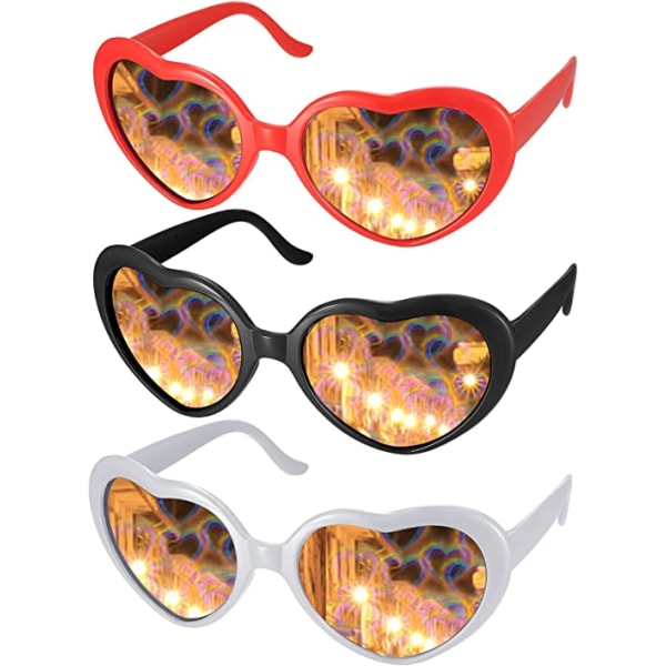 3 stykker hjertebriller, 3D hjerte specialeffektbriller, special