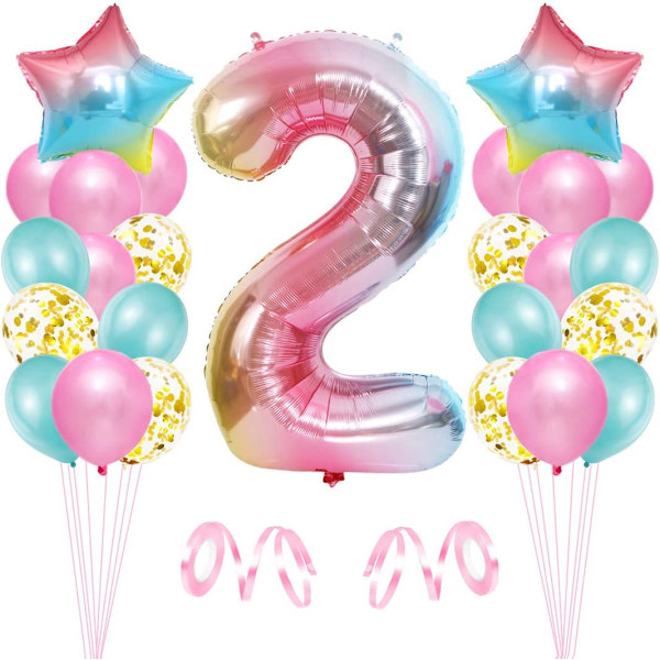 Ballong för 2-årig flicka, 2-årsdag, rosa nummer 2-ballong