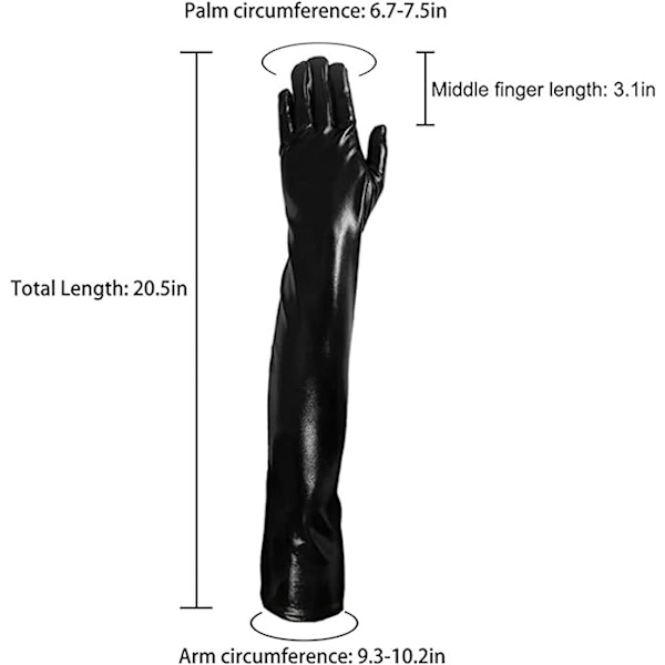 Sorte Sexede Lange Kunstlæderhandsker, Albue Lange Våde Latex Sexede
