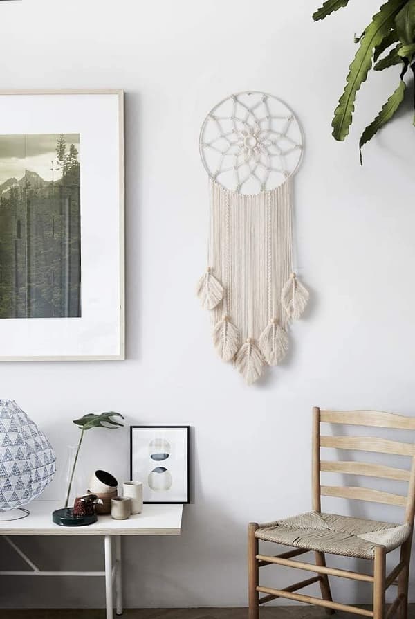 Suuri unelmakaappari Macrame Boho seinävaate koriste kudottu höyhen