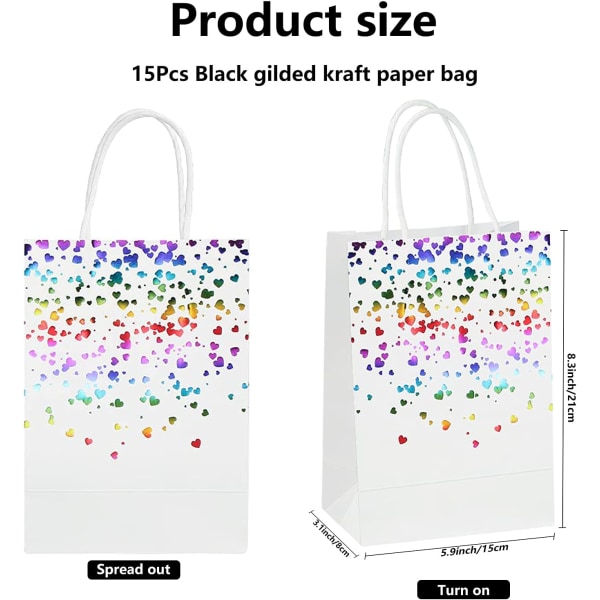 15 stk (farve) Kraftpose, Papir Gavepose, Kraft Paper Bag med hånd