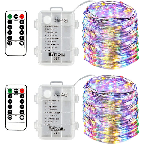 2 x 50 LED batteridrevne fe-lys på 5 meter mikro sølv 3AA