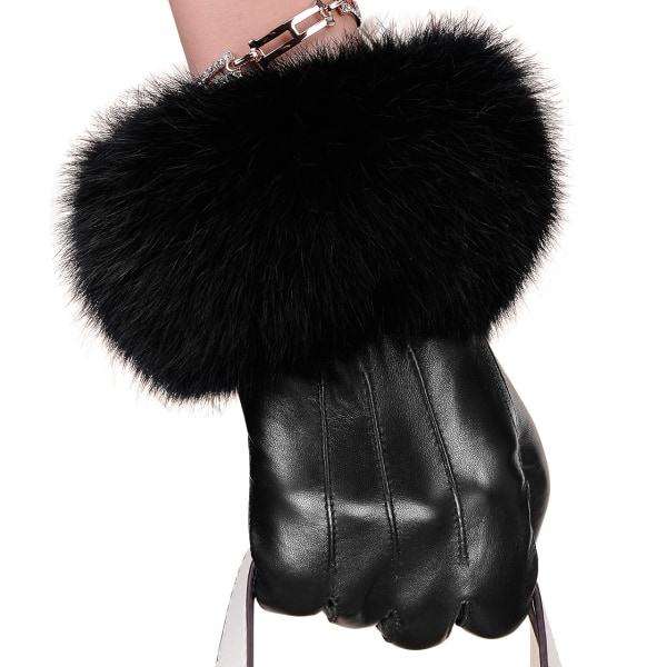 Klädda handskar för damer i äkta läder thermal fuskpäls