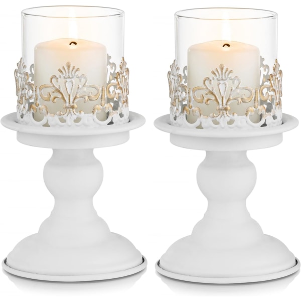 Vintage kynttilänjalat Valkoinen kynttilänjalka - koristeellinen metallikynttilä