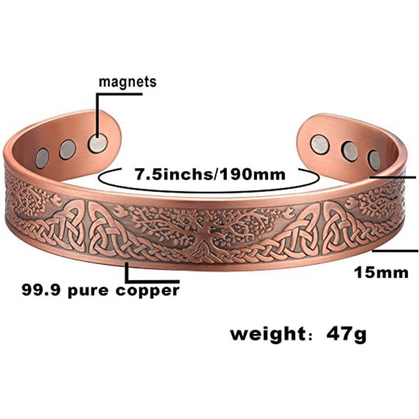 Tree of Life Magnetisk armbånd i rent kobber (gammel kobberfarve