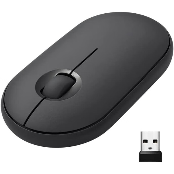 Svart trådløs mus med Bluetooth eller 2,4 GHz mottaker, stillegående
