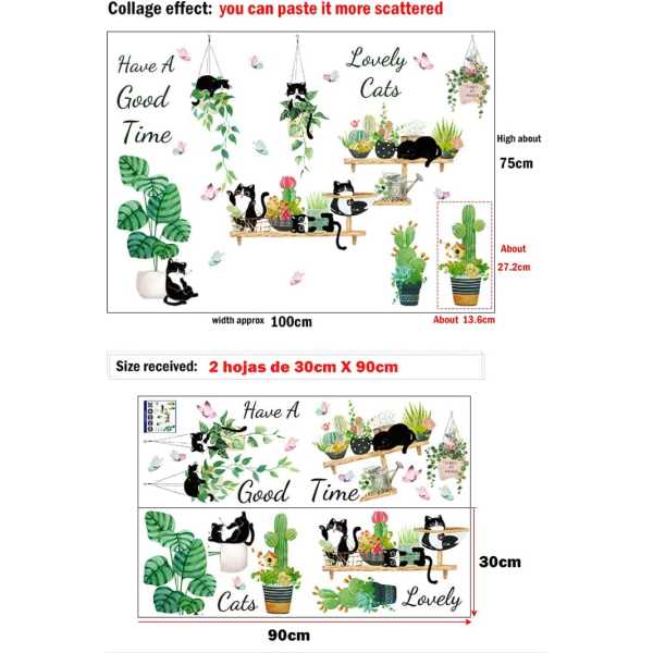 Dyr Vægklistermærker Tegnefilm Kat Tropiske Plant Vægklistermærker