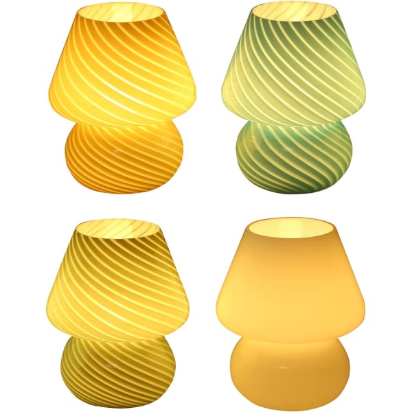 Mushroom Lamp, Vintage Glass Mushroom Yöpöytävalaisimet Keltainen