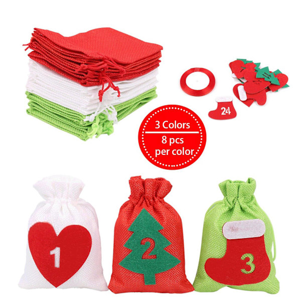 Jute-kangaskassi Advent-kalenteri lapsille, naisille ja miehille