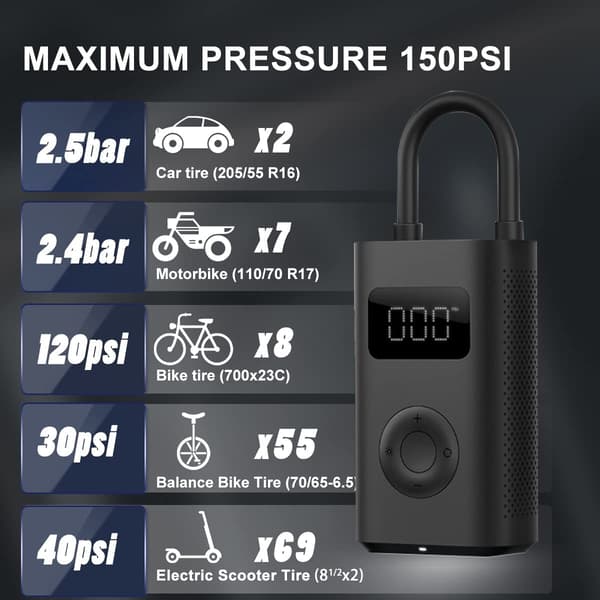 Bärbar luftkompressor 1S-Cykelpump däckuppblåsare bil elektrisk