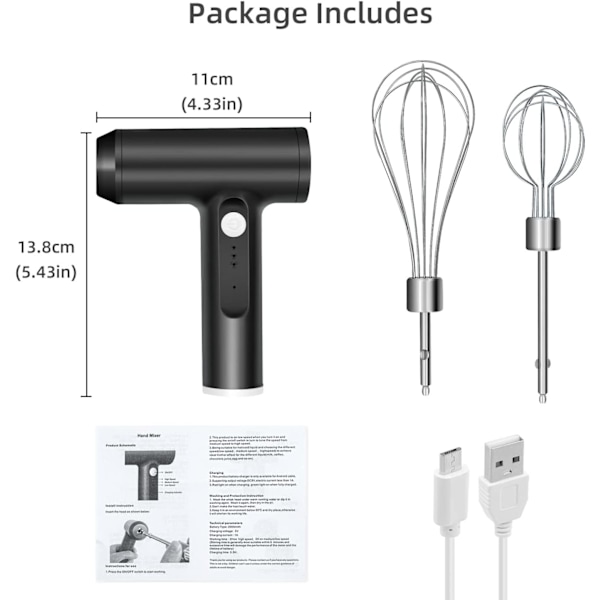 Elektrisk håndmixer i rustfrit stål, USB-genopladelig elektrisk H