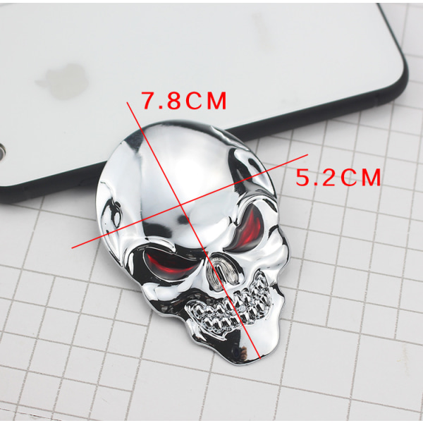 2x 3D Iso hopeanhohtoinen Metal Skull Skeleton Evil Bone -automerkki