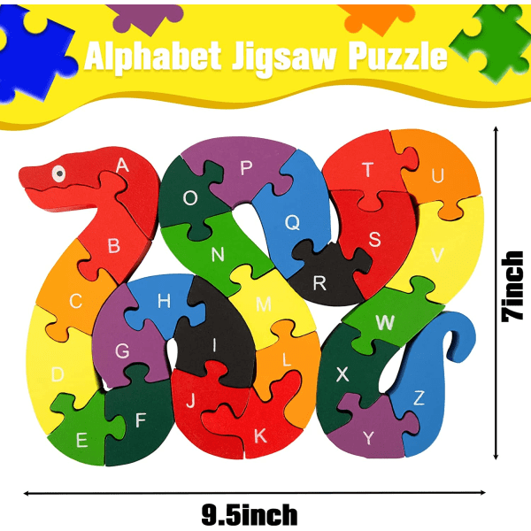 2 STK Animal Wooden Puzzle Alphabet Jigsaw Puzzle, Wooden Snake &