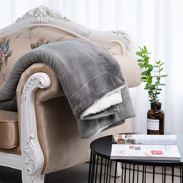 Sherpa Fleece tæppe til sofa - Navy Blue tyk fuzz