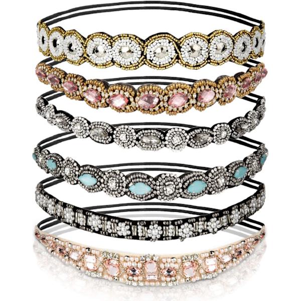 6 stk Rhinestone Elastiske Hodebånd Bohemia Elastiske Hodebånd w