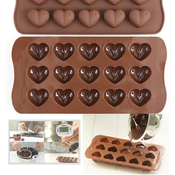 15-huls hjerteformet chokoladeform, sæt med 4 stk. silikoneform