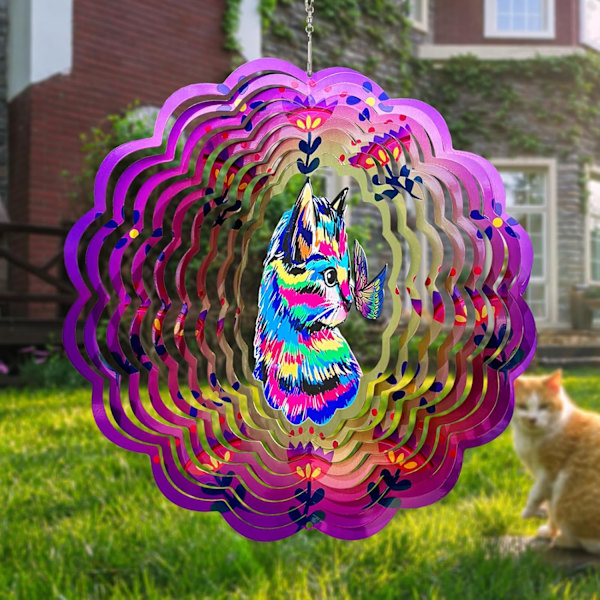 3D Katt Vindspinnare Hängande Katt Dekoration Presenter till Kvinnor Mamma Mormor 12 Tum Metall Kinetisk Skulptur för Inomhus J