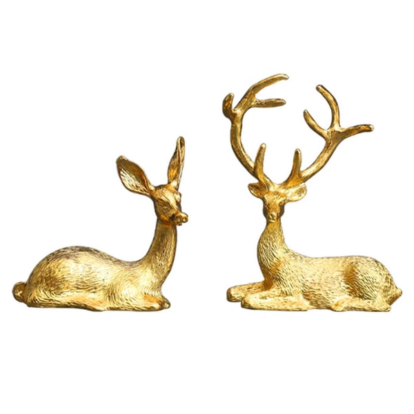 2 Pcs Noble Couple Deer Statue Home Decor Collectible Animal