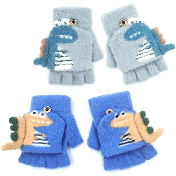 2 par stickade handskar för barn, vinterhandskar för barn, grå a