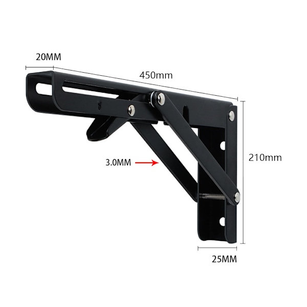 2 st 450 mm svart väggmonterad fällbar konsol, fällbar konsolkonsol kraftiga fällbara hyllkonsoler för garagearbete