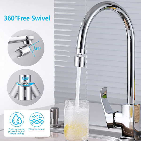 Faucettutlufter, 360° dreibar tutlufterfilter med 2 spray M