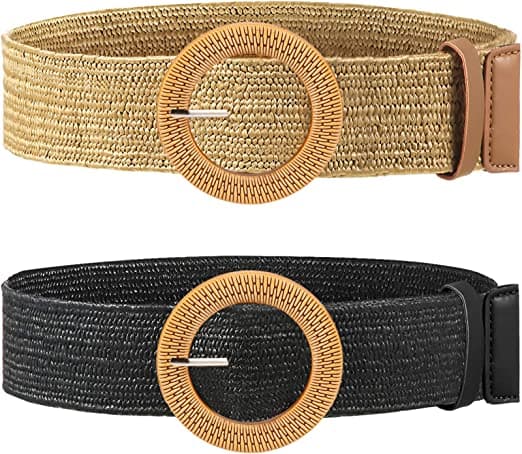 2 stk. Dame Straw Vevd Elastisk Stretch Midje Belte Slank Dre