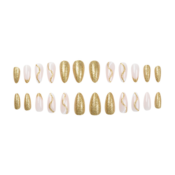 Guld glitter linje negle patches til at bære negle (24 stykker), sh